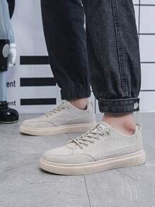 Summer Breathable Linen Shoes For Men, Fashionable & Versatile Canvas Sneakers, Thin & Casual Loafers - Beige - View 3