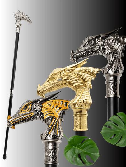 1 pieza Bastón de paseo de metal de estilo vintage elegante con cabeza de dragón multicolor, textura de escamas de pez, ribete de lámina de oro plegable, apto para uso diario, festivales, regalos, disfraz de Halloween y actuaciones en el escenario