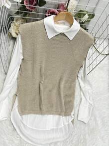 Fashion Modal Long Knit Vest New 2024 - Beige - View 2