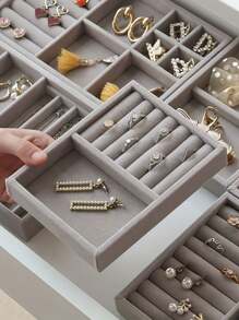 5pcs/1pc Jewelry Manager Tray, Elegant Stackable Velvet Jewelry Manager - Worn Surface, Suitable For Portable Multi-Purpose Storage Of Rings, Earrings, And Necklaces, Large Stackable Jewelry Tray For Drawers, Jewelry Storage Space For Earrings, Necklaces, And Bracelets, Easy To Classify, Convenient For Storage, Space Saving, And Easy To Pick Up