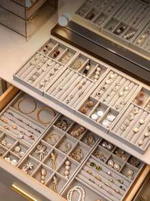 5pcs/1pc Jewelry Manager Tray, Elegant Stackable Velvet Jewelry Manager - Worn Surface, Suitable For Portable Multi-Purpose Storage Of Rings, Earrings, And Necklaces, Large Stackable Jewelry Tray For Drawers, Jewelry Storage Space For Earrings, Necklaces, And Bracelets, Easy To Classify, Convenient For Storage, Space Saving, And Easy To Pick Up