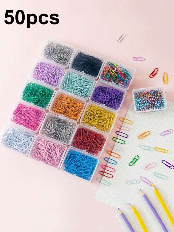 50pcs Mini Colored 28mm Paper Clips, Mini Colored Plastic Paper Clips, Packaged In Plastic Boxes For Storage, School Supplies,Office Supplies Back To School,Back To School,School Supplies