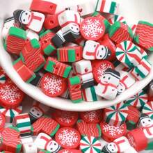50pcs/Set Mixed Christmas Red Polymer Clay Beads, Suitable For DIY Bracelets, Necklaces, Handmade Crafts Decoration - 10-12mm 50pcs - View 3
