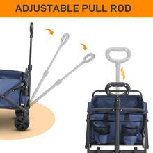 74.5*45.5*84cm 100kg 600d Oxford Cloth Steel Frame Flat Folding Style Blue Cloth Silver Frame Garden Folding Cart - 黑色 - 查看 10