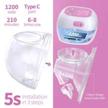 2PC  1200mAH  Baby Supplies,Baby Feeding,Hands-Free Portable With 3 Modes And 12 Levels, 5s Assembly,  Electric  Portable With 19 Mm / 21 Mm Flange - Pink - View 5