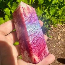 Red Moonlight Crystal Tower Obelisk - Natural Rare Silver Glitter Gemstone, Boho Style Healing Crystal For Home Decor, Housewarming Gift, Enhances Easter, Thanksgiving, Father's Day, Mother's Day, Graduation Celebrations - Red - View 1