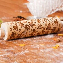 1pc Wooden Christmas Embossed Rolling Pin, Christmas Deer, Snowflakes, Snowman, Xmasbells, Canes, Ice Boots Pattern Xmas Cookie Mold For Baking Tools Christmas Christmas DecorChristmas Decorations Christmas Gifts Christmas Christmas Decorations Christmas Pajamas Christmas Gifts Christmas Decor