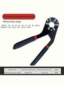 1PC Heavy-Duty Carbon Steel External Hexagonal Wrench - Adjustable, Multifunctional, And Clamp-On - Ideal Household Repair Tool For Various Tasks