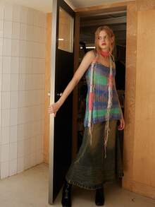 1 Pc Niche Broken Retro Mixed Color Bright Silk Scarf Scarf Neck, Female Slender Shape Dark Wind Jk Fringe Scarf