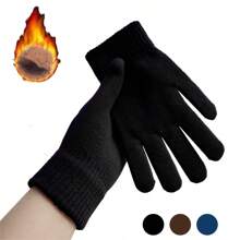 1pair Black Unisex Winter Warm Gloves Full Finger Knitted Gloves Women Men Thicken Warm Autumn Winter Outdoor Cycling Gloves,Suitable For Cycling,Riding Motorcycle And Skiing,Black Gloves,Winter Hand Warmers