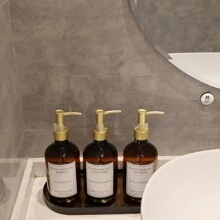 3 szt. 500 ml/16 uncji Brązowe butelki z pompką do balsamu, plastikowe puste pojemniki na szampon, odżywkę, żel pod prysznic, z wodoodpornymi etykietami, wielokrotnego użytku na mydło w płynie, balsam do ciała, kosmetyki, akcesoria łazienkowe Dom Łazienka Wystrój Lato Powrót do szkoły