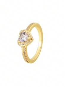 Charm-In 1 件 18K 镀金铜戒指，镶嵌白色锆石心形，适合女士 - 白色 - 查看 16