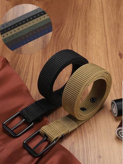 Perforated Canvas Belt, Boy Needle Buckle Belt, Student Youth Korean Version, Versatile Jeans Belt, Military Training, Extende