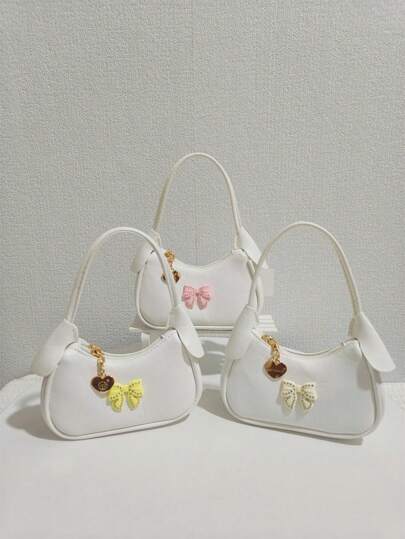 Kids Rhinestone Bow Handbag, Girls Fashion Mini Purse, Princess Style Coin Pouch, Mini Bag Gift For Little Girls