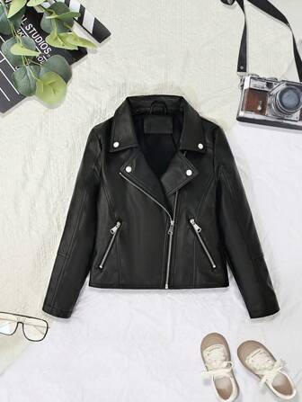 Tween Boy PU Leather Motorcycle Jacket, Versatile And Simple