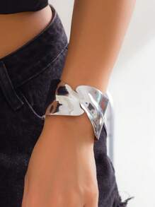 1pc Punk Rock Metal Wide Open Cuff Bracelet, Ladies Silver Color Fashion Jewelry, Wedding Party Gift, Daily Wear