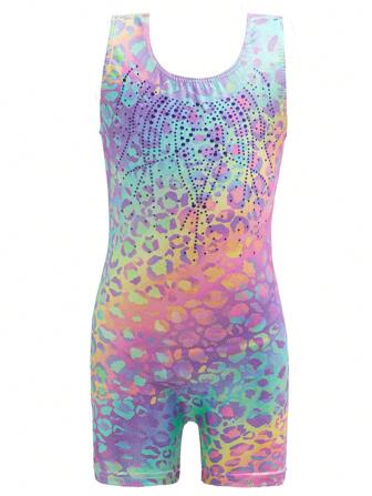 Young Girls' Gymnastics Leotards, Sleeveless Rhinestone Jumpsuit