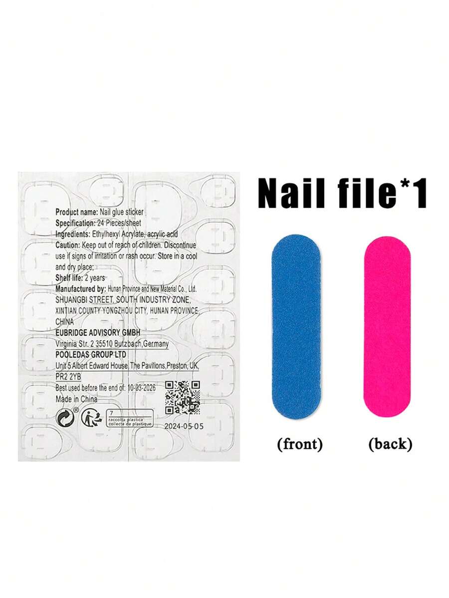 24pcs Shiny Short Almond False Nails With Black Bat, Moon And Star