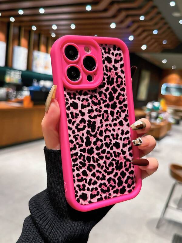 Carcasă de protecție rezistentă la șocuri cu imprimeu leopard, compatibilă cu 13/11/12/14/15/Plus/XR/16/16 Pro Max, culoare magenta