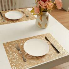 4/6pcs, Color Options, Deer PVC Placemat, Hot Stamping Placemat Insulation Mat, Oil Resistant, Waterproof, Anti Slip Placemat, Simple Dining Table Mat, Solid Color Dining Table Mat, Suitable For Kitchen, Dining Room, Wedding, And Reception - Multicolor - View 3