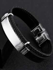 1 pieza Pulseras de cuero multicapa para hombres y mujeres, pulseras de acero inoxidable personalizadas y casuales, colgantes tallados personalizables, regalos de joyería en plata, negro elegante, vintage, sencillo, unisex, casual, punk personalizado, único regalo ideal para él, ella, novio, novia, papá, mamá, familia, amigos para aniversarios, cumpleaños, uso diario, baile de graduación, Día de la Madre, San Valentín, bodas - Estilo 1 - Ver 9