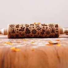 1pc Wooden Christmas Embossed Rolling Pin, Christmas Deer, Snowflakes, Snowman, Xmasbells, Canes, Ice Boots Pattern Xmas Cookie Mold For Baking Tools Christmas Christmas DecorChristmas Decorations Christmas Gifts Christmas Christmas Decorations Christmas Pajamas Christmas Gifts Christmas Decor