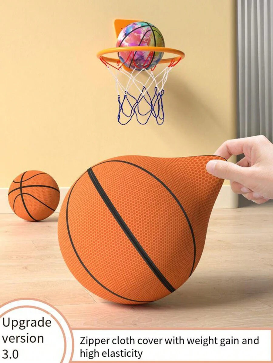 1pc Cloth-Wrapped Silent Basketball, 4th Generation Foam Padded Indoor Non-Disturbing Bouncing Ball - Orange - View 1