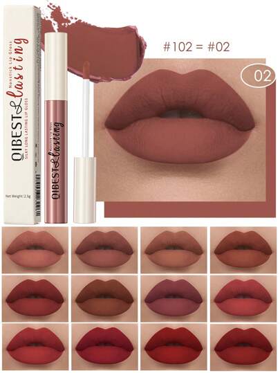 Pintalabios líquido mate de larga duración y resistencia al agua de 24 horas, brillo de labios de color nude de secado rápido y sin pegajosidad, lápiz labial negro de tonos fríos