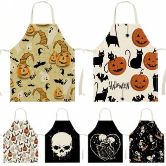 1pc Bat, Pumpkin, Black Cat, Skull Print Linen Fashion Apron, Home Cleaning Kitchen Cooking Household Use Home Decor,Kitchen Decor Decor,Room Decor,Christmas Decor,Party Decor,Party Gift Decorations,Christmas Decorations,Christmas Gift,Kitchen Items,Kitchen Utensils,Kitchen Tools,Kitchen Things., Halloween Gifts