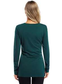 Lxt-Maternity Shirt Side Button And Ruched Maternity Tunic Tops Maternity Long Sleeve T-Shirts - Dark Green - View 6