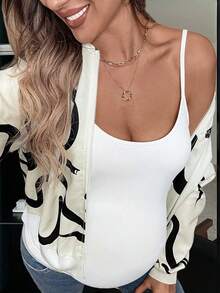 Maternity Graphic Print Drop Shoulder Jacket - White - View 5