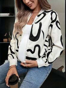 Maternity Graphic Print Drop Shoulder Jacket - White - View 6