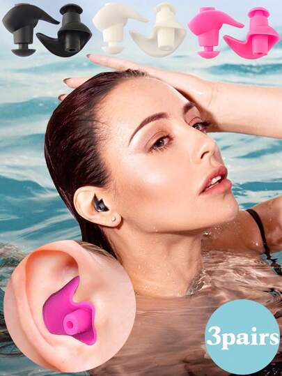 3 Pairs Silicone Spiral Ear Plugs, Snug Fit & Non-Slip - Adult Swimming Gear, Beach Essentials, Beach Accessories, Pool Float