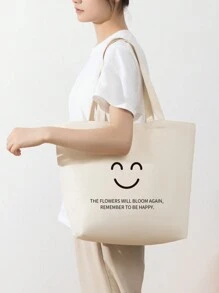 1 pieza Bolsa de lona portátil de gran capacidad, de color beige sólido, adecuada para niñas, estudiantes de secundaria/preparatoria/universidad para la escuela, el camino al trabajo, vacaciones; adecuada para trabajadores de oficina, empleados de cuello blanco para el trabajo, el camino al trabajo, negocios, viajes de vacaciones