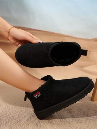 女士秋冬新款防滑保暖内衬短靴，厚底百搭修身踝靴，毛皮靴