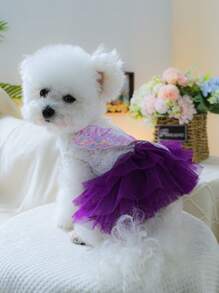 1pc Pet Dog Cat Princess Tulle Skirt Dress - Purple - Purple - View 4