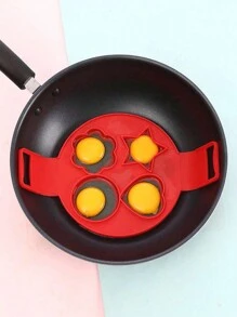 1 pieza Sartén para freír huevos de 4 rejillas, molde de cocción en el horno de la cocina, molde de silicona con forma de flor para cocinar huevos - Rojo - Ver 2