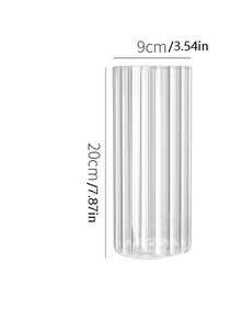 1pc Transparent Striped Glass Vase, Nordic Style Luxurious Home Decor Vase For Office, Bedroom, Bathroom, Hydroponics, Living Room Floral Arrangement - Clear - View 15