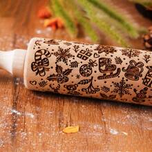 1pc Wooden Christmas Embossed Rolling Pin, Christmas Deer, Snowflakes, Snowman, Xmasbells, Canes, Ice Boots Pattern Xmas Cookie Mold For Baking Tools Christmas Christmas DecorChristmas Decorations Christmas Gifts Christmas Christmas Decorations Christmas Pajamas Christmas Gifts Christmas Decor