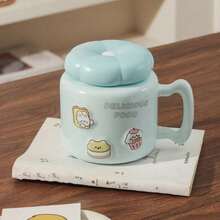 1 pieza, taza de espejo de cerámica con dibujos animados, taza con tapa, taza de agua de gran capacidad para el hogar, oficina, taza de té, taza de café, regalo para amigos - Multicolor - Ver 14