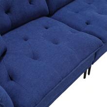 102.36" Overstuffed Tufted Upholstered Couch Cloud Futon Sofa Bed, Modern Adjustable Armrests 3 Seater Couch Loveseat Sofa, Convertible Sleeper Sofabed Couches For Living Room Office Apartment - 藍色 - 查看 5