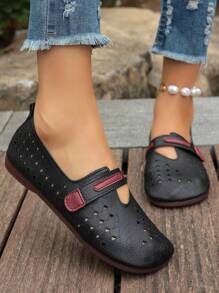 Zapatos planos elegantes con calado para mujer, zapatos tipo slip-on cómodos con calado, mocasines casuales con suela suave antideslizante y cierre de gancho y bucle