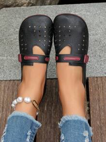 Zapatos planos elegantes con calado para mujer, zapatos tipo slip-on cómodos con calado, mocasines casuales con suela suave antideslizante y cierre de gancho y bucle