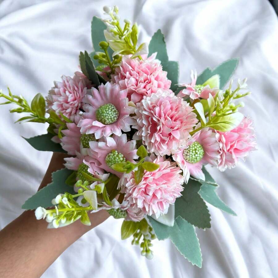 Carnation Bouquet With Artificial Daisy Decoration Arrangements - Màu Hồng baby - Xem 1
