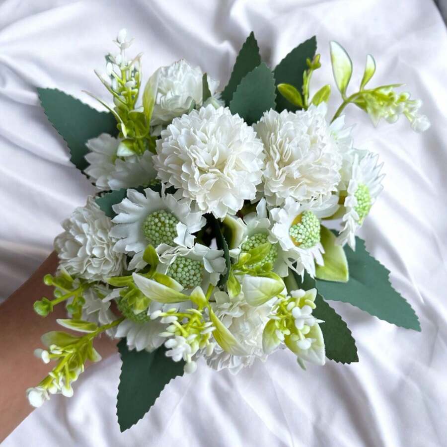 Carnation Bouquet With Artificial Daisy Decoration Arrangements - Putih - View 1