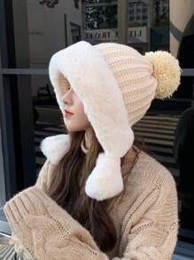 1 buc Noua Modă Coreeană de înaltă calitate Personalizată Japoneză Fleece Groasă Mare Circumferință Drăguț Iarnă Caldă Protecție Urechi Beanie Hat - Caciula de lana - Vizualizare 2