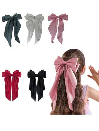 Satin Bow Hair Clip Retro Oversized Solid Color Long Streamer Claw Clip For Women Hair Slide Hair Barrettes