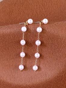 Faux Pearl Decorated Earring Jacket - Gold - View 6