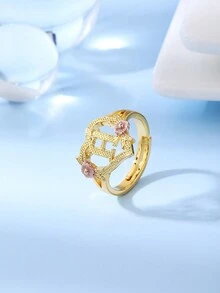 时尚奢华甜美田园风心形蕾丝镂空玫瑰双色26字母A-Z姓氏戒指，迷人装饰首饰 - 戒指 - 查看 31