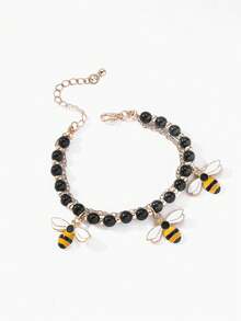 1 pieza Pulsera con dije de abeja, pulsera con dije de abejorro, joyería de abeja, joyería de abeja negra y dorada, pulsera con dije de insecto - Multicolor - Ver 1